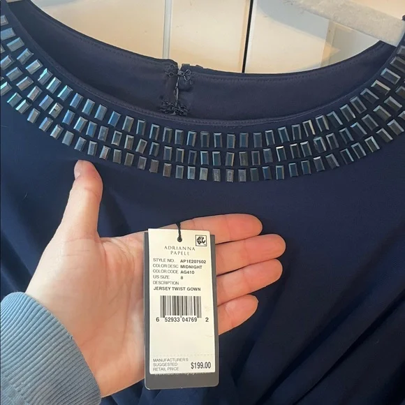 Adrianna papell jersey twist dress in midnight embellished open back NWT sz 8 - Picture 4 of 9
